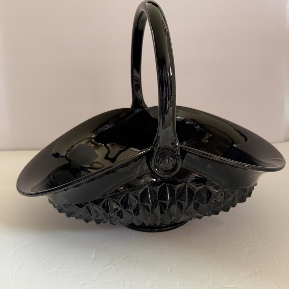 Indiana Glass Tiara Black Diamond Point Large Serving Basket
